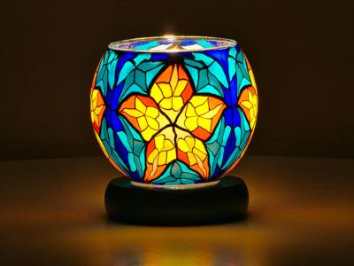 Leuchtglas Lampe 11cm Nr.24 Stern blau, elektrisch betrieben - 1