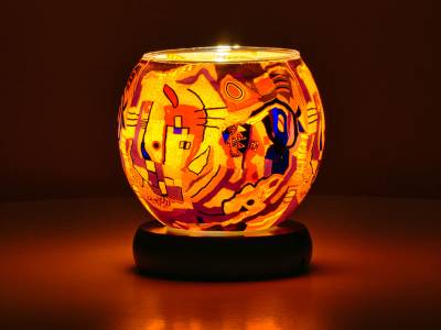 Leuchtglas Lampe 11cm Nr.53 Phantasiemotiv, elektrisch betrieben - 1