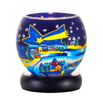 Leuchtglas Lampe 11cm Nr.66 Sternschnuppe über Winterdorf, elektrisch betrieben - 0