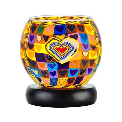 Leuchtglas Lampe 11cm Nr.152 Herz bunt, elektrisch betrieben - 0