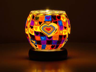 Leuchtglas Lampe 11cm Nr.152 Herz bunt, elektrisch betrieben - 1