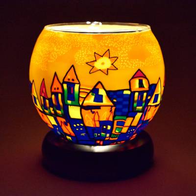 Leuchtglas Lampe 11cm Nr.182 Stadt im Sommer, elektrisch betrieben - 1