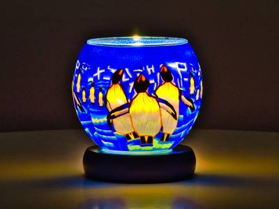 Leuchtglas Lampe 11cm Nr.215 Pinguine, elektrisch betrieben - 1