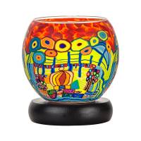 Leuchtglas Lampe 11cm Nr.292 stilisierte Stadt mit Wald, elektrisch betrieben