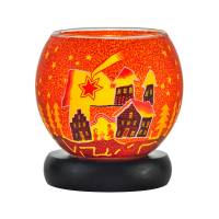 Leuchtglas Lampe 11cm Nr.346 Sternschnuppe über Winterdorf, Rottöne, elektrisch betrieben