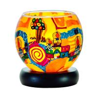 Leuchtglas Lampe 11cm Nr.456 Stadt am Fluss Hunderwasserähnlich, elektrisch betrieben