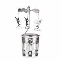 Glas-Karussell-Windlicht „Himmlischer Engel 2“ in Silber