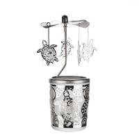 Ruhige Eleganz: Glas-Karussell-Windlicht mit Schildkröten-Motiv in Silber
