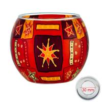 Leuchtglas 11cm Nr.75 Sterne, rot, orange MIT 30mm Bohrung Tauschglas Ersatzglas