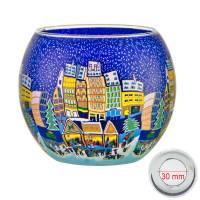 Leuchtglas 11cm Nr.44 abendlicher Weihnachtsmarktbesuch MIT 30mm Bohrung Tauschglas Ersatzglas