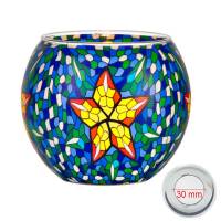 Leuchtglas 11cm Nr.39 Stern auf blaugrünem Mosaik MIT 30mm Bohrung Tauschglas Ersatzglas