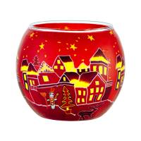 Leuchtglas 11cm Nr.301 Winterdorf in warmen Rottönen