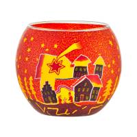 Leuchtglas 11cm Nr.346 Sternschnuppe über Winterdorf, Rottöne