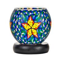Leuchtglas Lampe 11cm Nr.39 Stern auf blaugrünem Mosaik, elektrisch betrieben