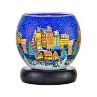 Leuchtglas Lampe 11cm Nr.44 abendlicher Weihnachtsmarktbesuch, elektrisch betrieben