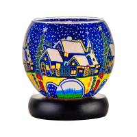 Leuchtglas Lampe 11cm Nr.49 Schnee in der Stadt, elektrisch betrieben