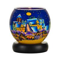 Leuchtglas Lampe 11cm Nr.174 Weihnachtsmarkt in der Stadt, elektrisch betrieben